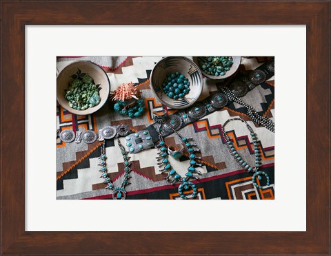 Framed Display Of Turquoise Accessories, Santa Fe, New Mexico Print