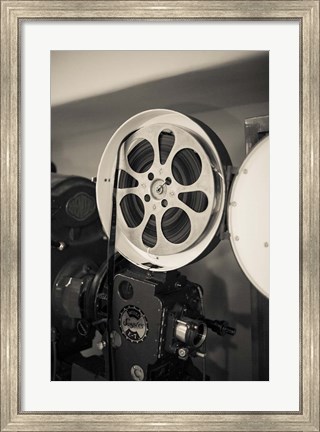 Framed Vintage Film Projector At The Kimo Theater, New Mexico Print