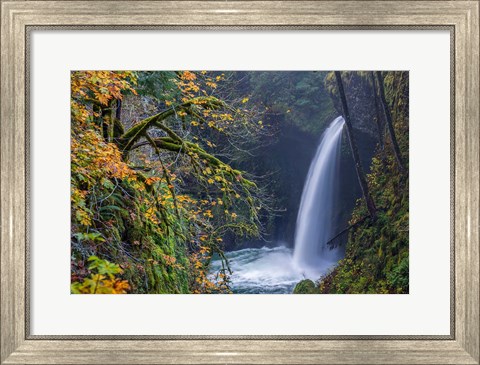 Framed Autumn At Metlako Falls On Eagle Creek, Oregon Print