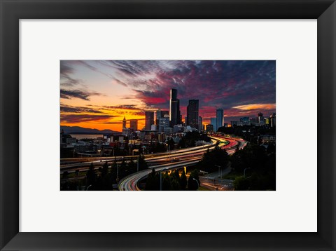 Framed Sunset View Of Downtown Seattle Print