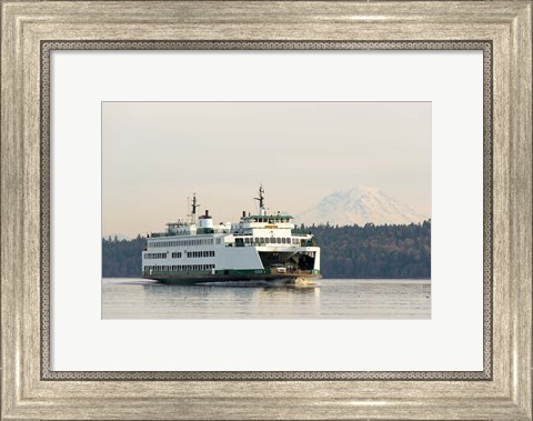 Framed Seattle-Bremerton Ferry Passes In Front Of Mt Rainier Print
