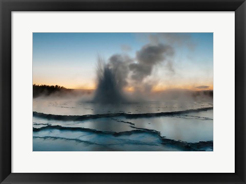 Framed Eruption Of Fountain Geyser After Sunset, Wyoming Print