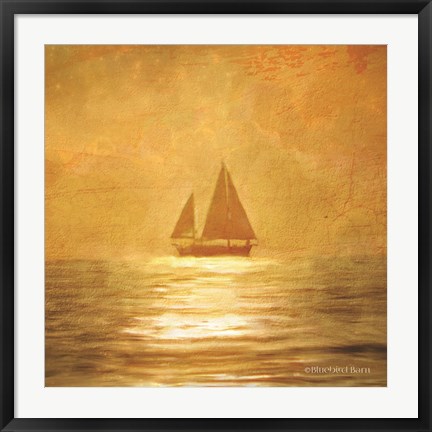 Framed Solo Gold Sunset Sailboat Print