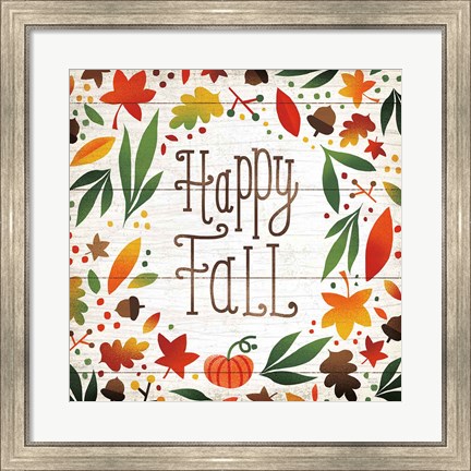 Framed Harvest Time Happy Fall Shiplap Sq Print