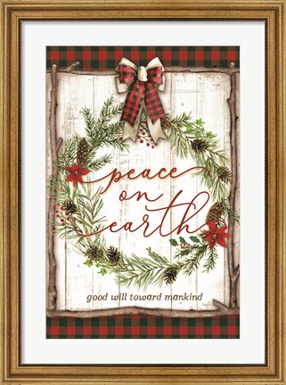 Framed Peace on Earth Buffalo Plaid Print