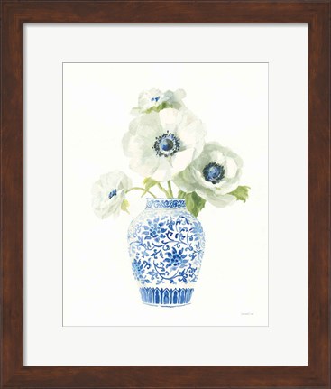 Framed Floral Chinoiserie White II Print