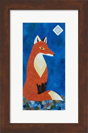 Framed Fox Under Diamond Moon Print