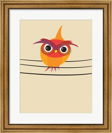 Framed Owl on a Wire Print