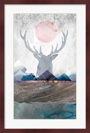 Framed Deer and Mountains 2 Print