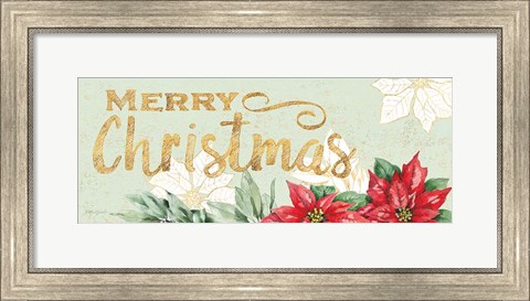 Framed Watercolor Poinsettia Merry Christmas Print