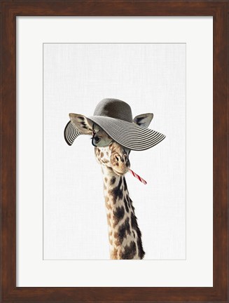 Framed Giraffe Dressed in a Hat Print