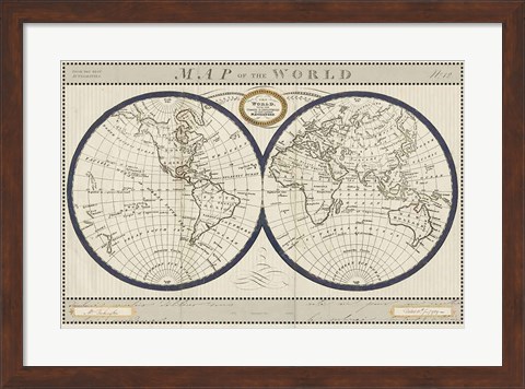 Framed Torkingtons World Map with Indigo Print