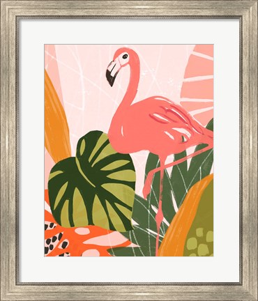 Framed Jungle Flamingo I Print