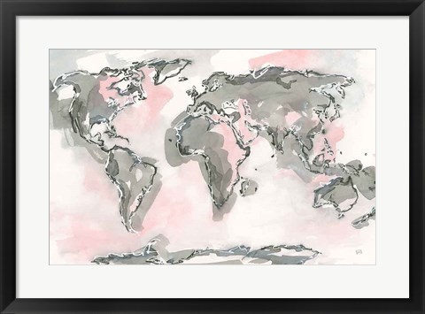 Framed World Map Blush Print