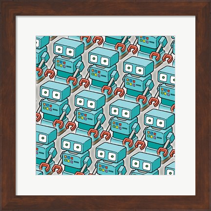 Framed Blue Robo Army Print