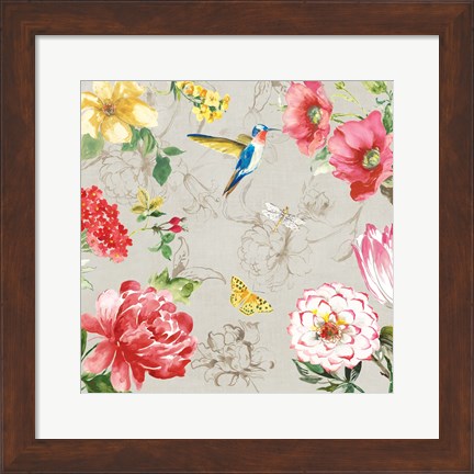 Framed Hummingbird Botanical I Print