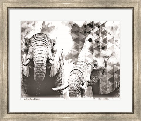 Framed Modern Black &amp; White Elephants Print