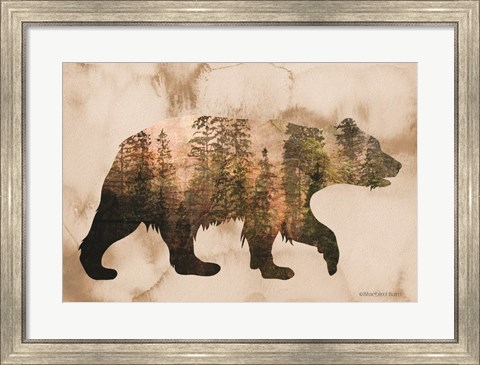 Framed Brown Woods Bear Silhouette Print