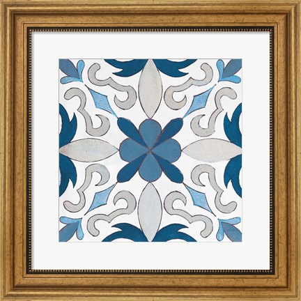 Framed Gypsy Wall Tile 14 Blue Gray Print