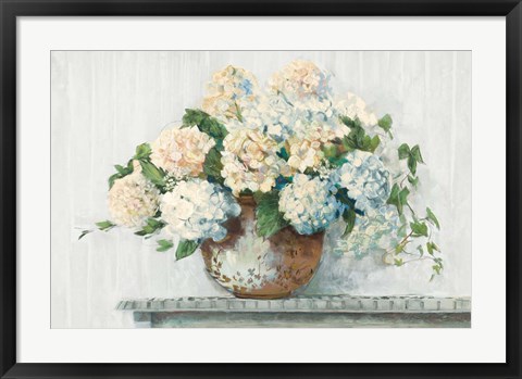 Framed White Hydrangea Cottage Print