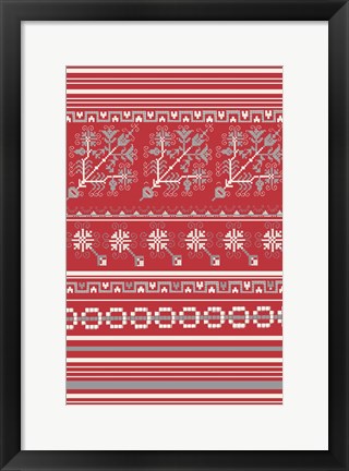 Framed Nordic Cross Stitch Red Print