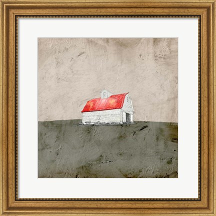 Framed Red and White Barn Print