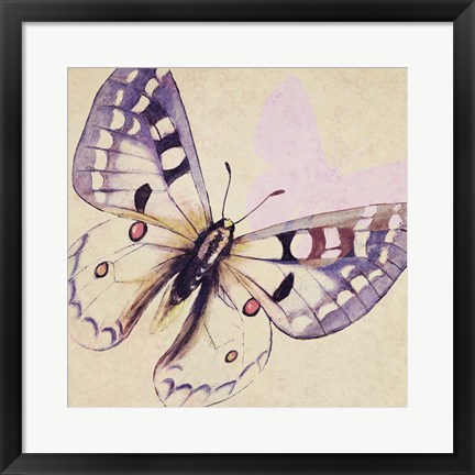 Framed Lavender Butterfly on Cream Print