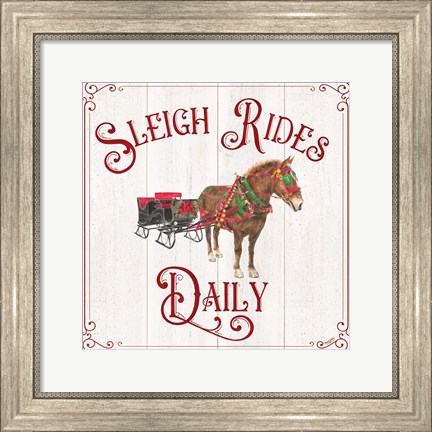 Framed Vintage Christmas Signs V-Sleigh Rides Print