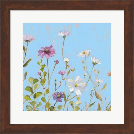 Framed Wild Flowers on Cerulean II Print