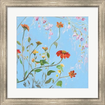 Framed Wild Flowers on Cerulean IV Print