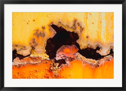 Framed Details Of Rust And Paint On Metal 2 Print