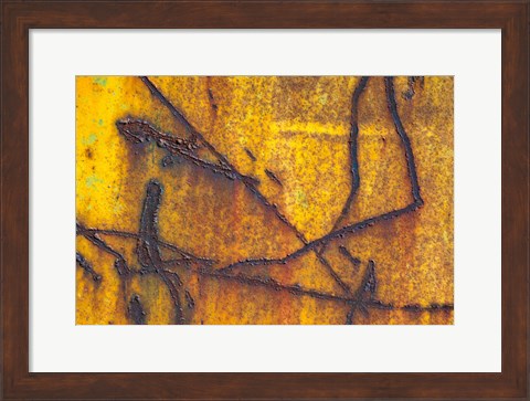 Framed Details Of Rust And Paint On Metal 12 Print