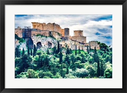 Framed Acropolis, Green Trees, Hill From Agora Temple Of Athena Nike Propylaea, Athens, Greece Print