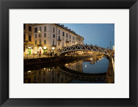 Framed Italy, Lombardy, Milan Historic Naviglio Grande Canal Area Known For Vibrant Nightlife Print
