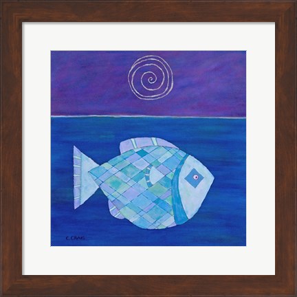 Framed Fish With Spiral Moon Print