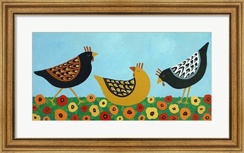 Framed Hens and Poppies Print