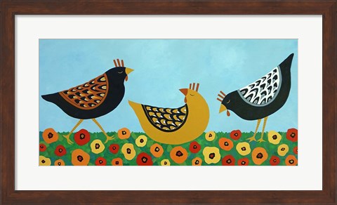 Framed Hens and Poppies Print