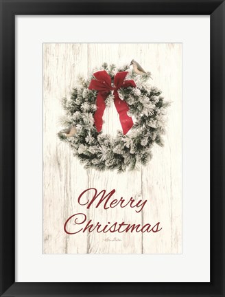 Framed Titmouse Christmas Wreath Print