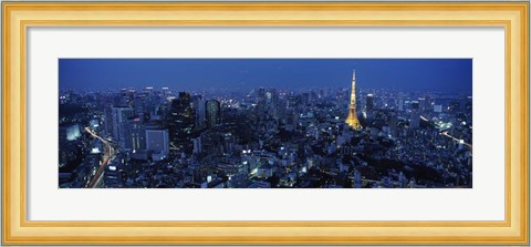 Framed Tower Lit Up At Dusk In A City, Tokyo Tower, Japan Print