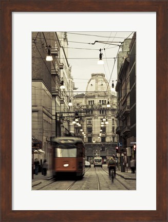 Framed Tram On A Street, Piazza Del Duomo, Milan, Italy Print
