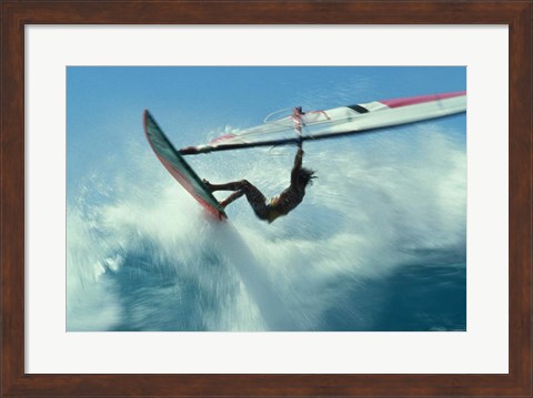 Framed Windsurfer Jumping Over Wave Print