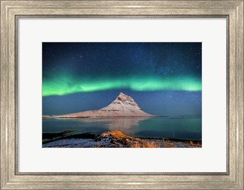 Framed Aurora Borealis Or Northern Lights With The Milky Way Galaxy, Iceland Print