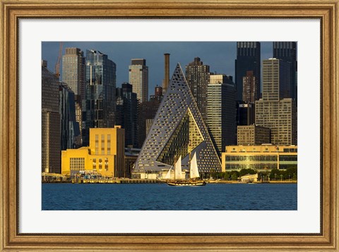 Framed New York City And Hudson River With Manhattan Skyline And Sailboat Print