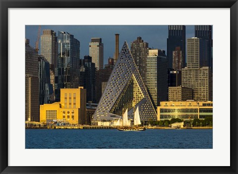 Framed New York City And Hudson River With Manhattan Skyline And Sailboat Print