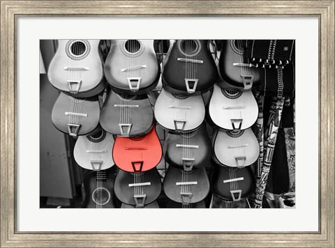 Framed Colorful Guitars At A Market Stall, Olvera Street, Downtown Los Angeles Print