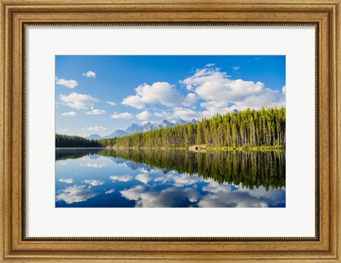 Framed Scenic Landscape Reflecting In Lake At Banff National Park, Alberta, Canada Print