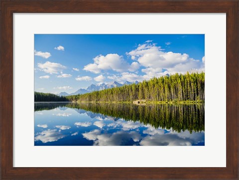Framed Scenic Landscape Reflecting In Lake At Banff National Park, Alberta, Canada Print