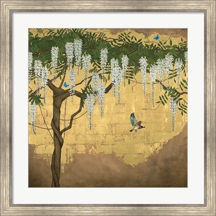 Framed Wisteria with House Finch Print