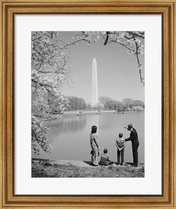 Framed Family At Washington Monument Amid Cherry Blossoms Print