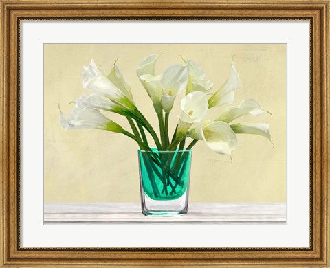 Framed White Callas in a Glass Vase Print